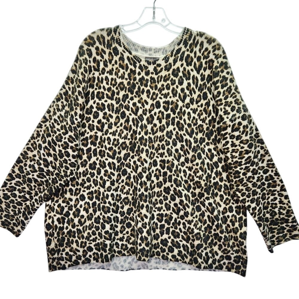 Vince Camuto Sweater Womens 2X Plus Leopard Oversize Long Sleeve Career Mob Wife